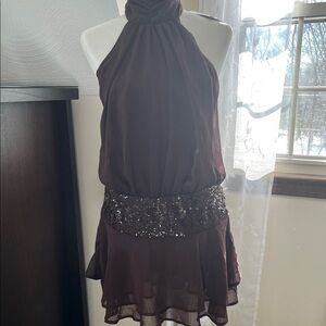 Princess Polly Brown Halter Drop Waist Mini Dress with Sequin Detail